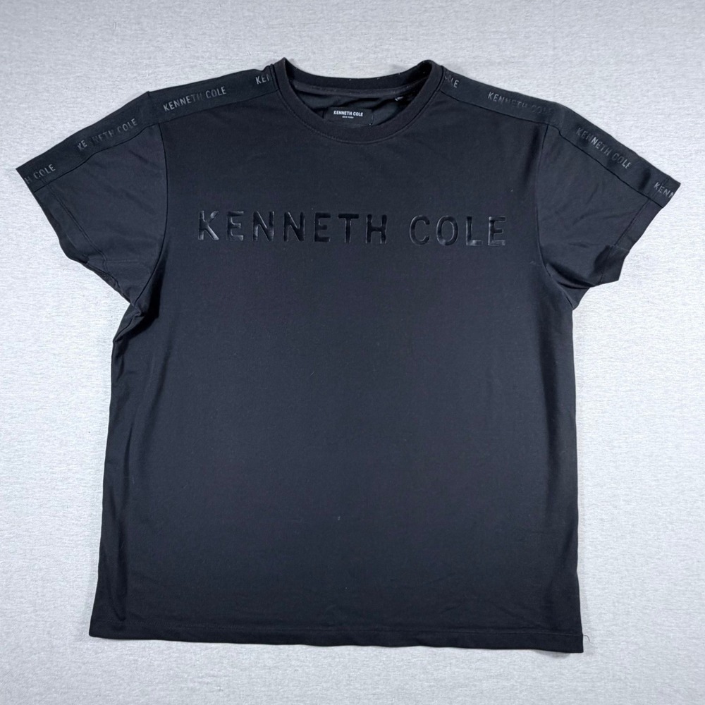 Kenneth Cole New York Mens Black Embossed Logo T-Shirt XL Short Sleeve Taped